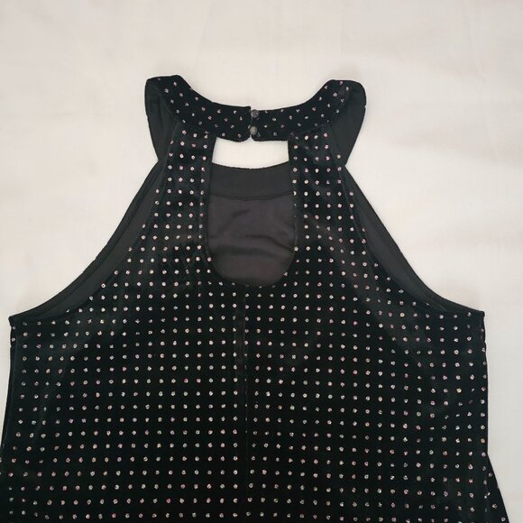 Candie's Black Velvet Sparkly Polka Dot Keyhole Back Halter Dress Women's Large - Picture 4 of 10